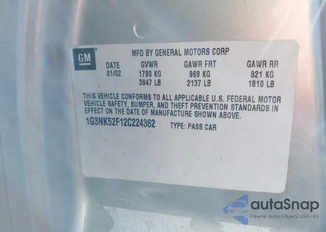 2002 Oldsmobile Alero Gx из США, поврежденный, VIN 1G3NK52F12C224362